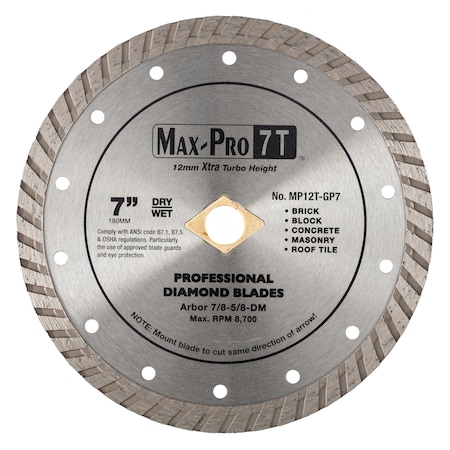 Paragon Diamond Tools 7'' x .090 x UA-7/8-5/8 Turbo Segmented Small Diameter Diamond Blades MP12T-GP7